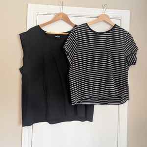 Black Sleeveless Top and Striped T-Shirt